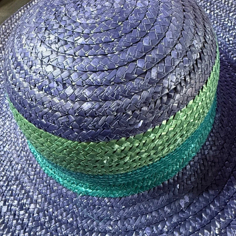Liz Claiborne Floppy Straw Hat Blue Green‎ Ombre Wide Brim Sun Hat - Picture 4 of 4
